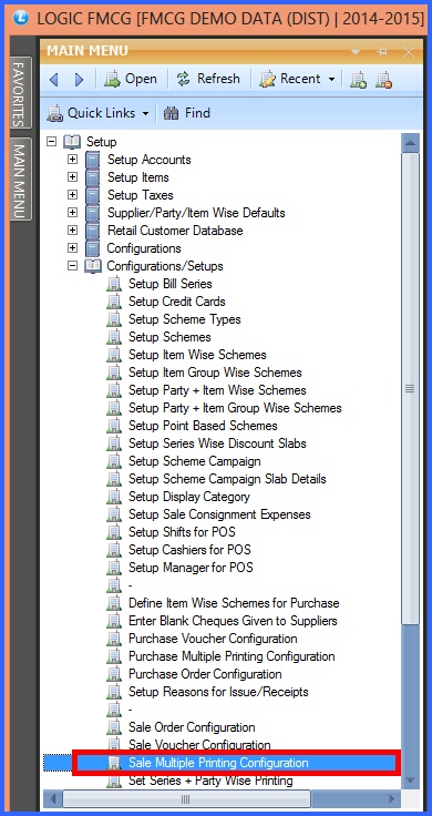 fmcg sale multiple printing configuration menu